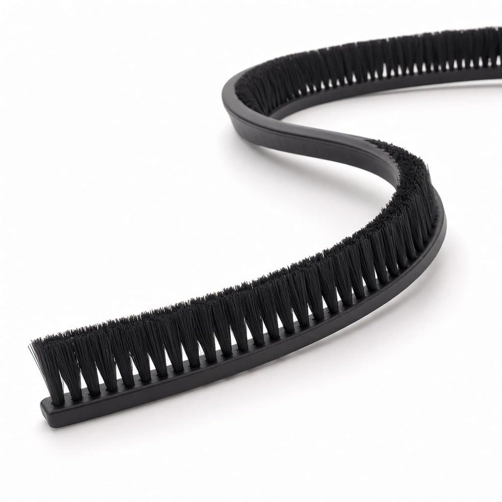 Flexible Plastic-Base Strip Brush, Black Nylon, 10-40 mm Pile